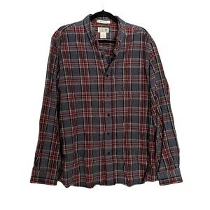 (SOLD) L.L. BEAN Men’s Scotch Plaid Flannel Button Front Shirt Gray Burgundy L